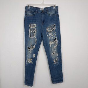 Forever 21 Jeans Size 27 Womens High Rise Torn Distressed Light Wash Denim Ankle